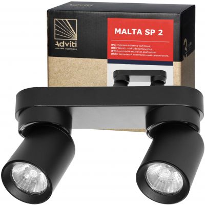 Oprawa ścienno-sufitowa MALTA SP 2 GU10 max. 2x12W IP20 czarna ADVITI ORNO (AD-OP-6481BGU10)